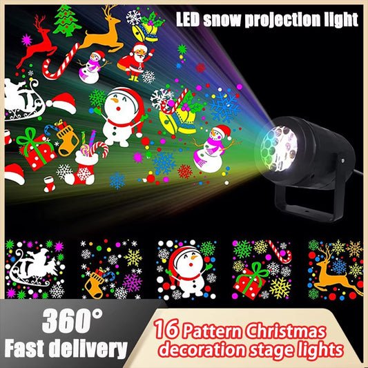 2024 Projector Led Lights Christmas DJ Party Lights Stage Light 1PC 16 Patterns Indoor and Outdoor Laser Lamp Holiday Lighting